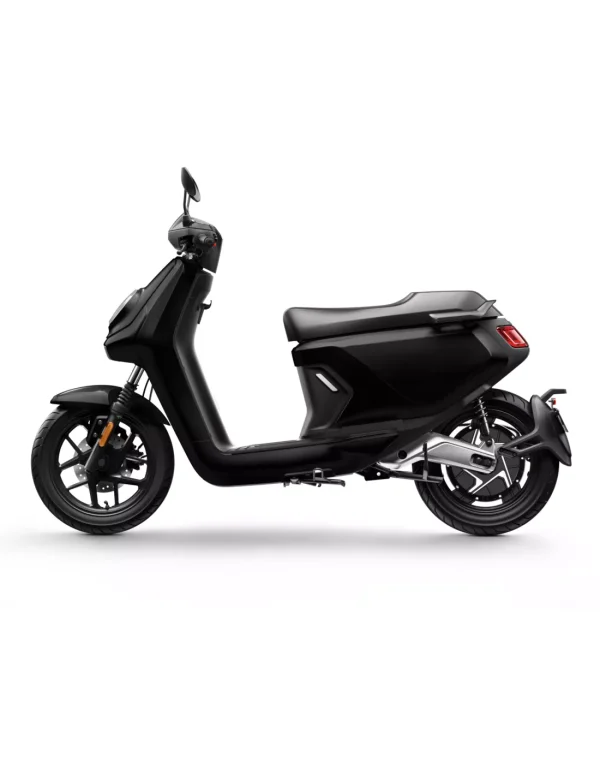 a black scooter with a white background