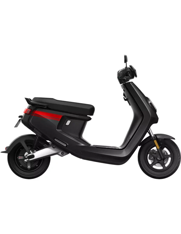 a silver scooter with black wheels