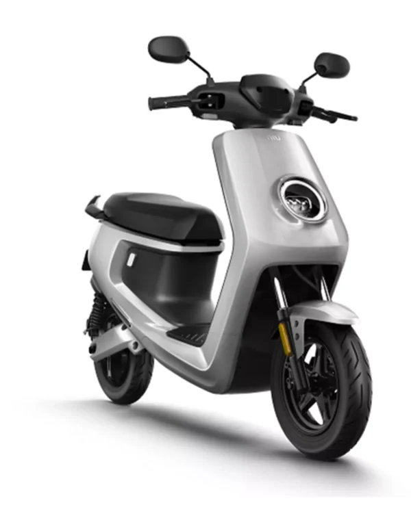 a silver scooter with black wheels NIU MQi+ Lite