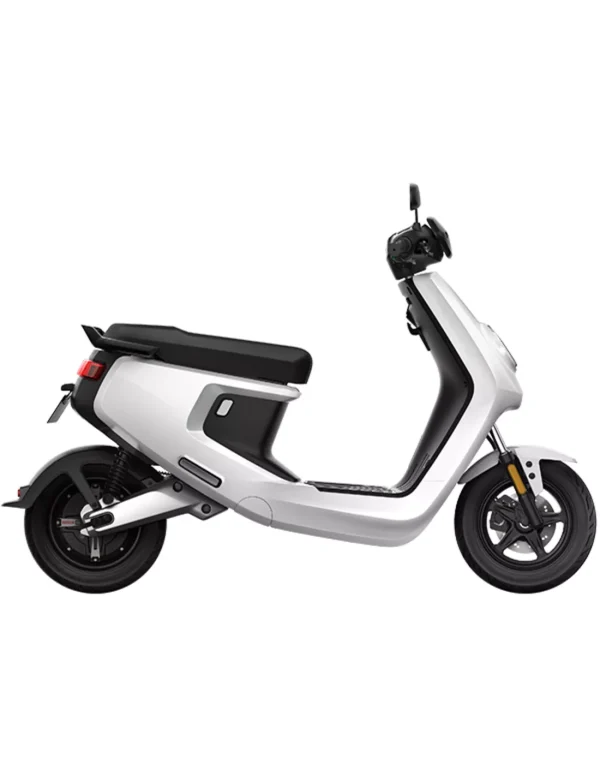 a white and black scooter Niu MQi+ Sport